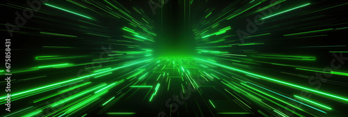 Abstract neon wallpaper. Green glowing lines over black background. Streaming energy. Particles moving and leaving tracks. photo
