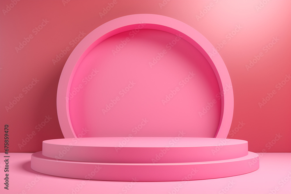 3d render style geometric round podium for product presentation on a pink background, studio setting 3d render style geometric round podium for product presentation on a pink background, studio setting
