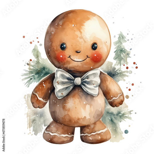 Gingerbread man cookies watercolor illustration,  isolated , Christmas,  New Year  Illustration photo