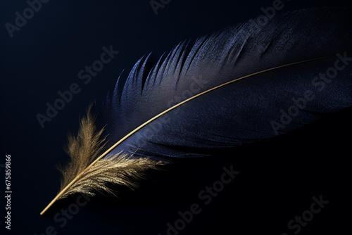 Background of Abstract Glitter Lights. and Feather. Blue, Gold and Purple. De Focused Feathers. Quill or Plume. Luxurious Premium Seamless Banner Tile..