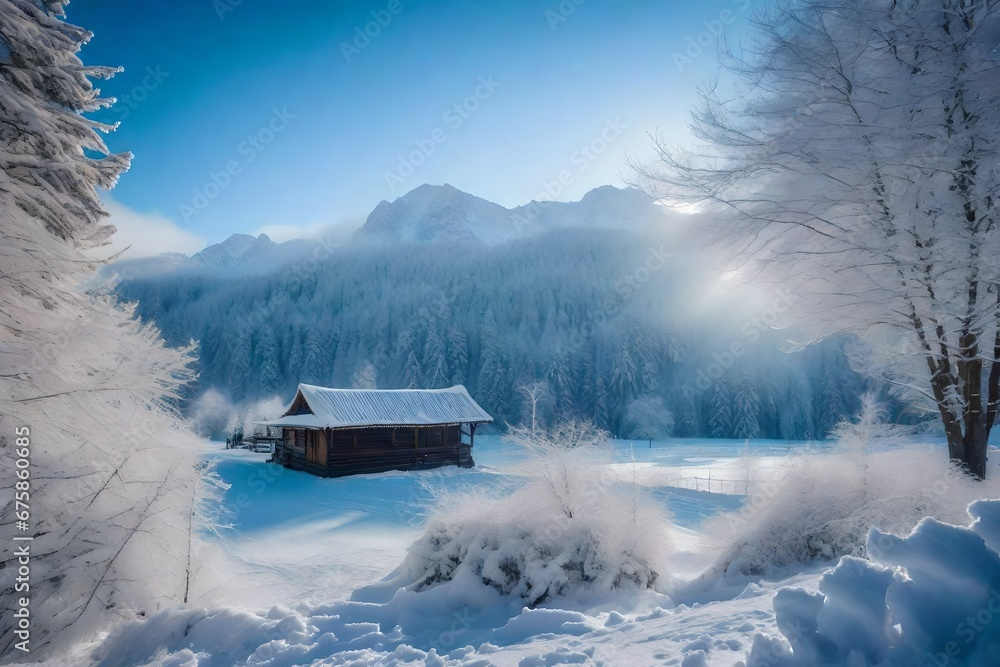 Create a piece of ambient music inspired by the calm and peaceful atmosphere of this snow-covered landscape