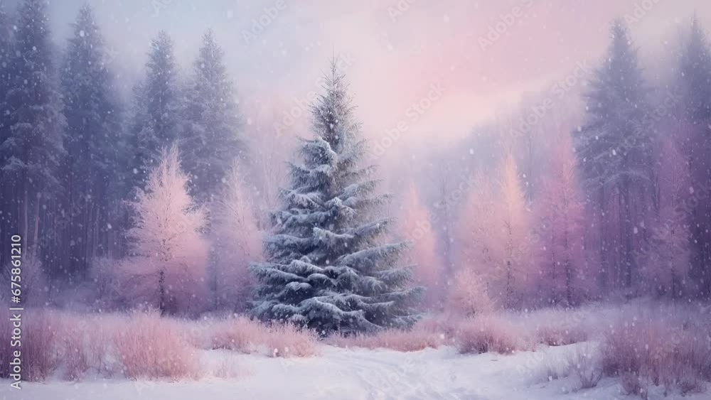 Christmas trees and animated snowy landscape