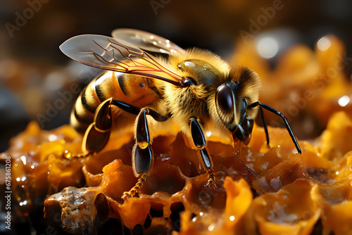 bee on honeycomb close-up