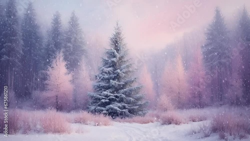 Christmas trees and animated snowy landscape