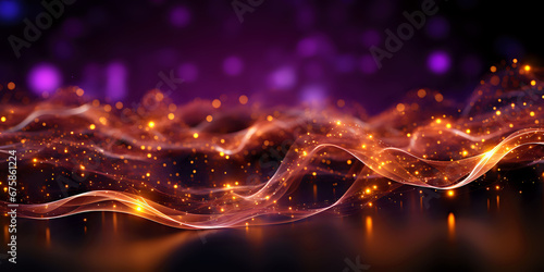 futuristic abstract background smooth waves purple blue with bokeh on dark background, neon glow, trendy background © Yuliia