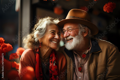 happy elderly couple, couple of old people on a romantic date in a cafe, elderly happy and in love, © Yuliia