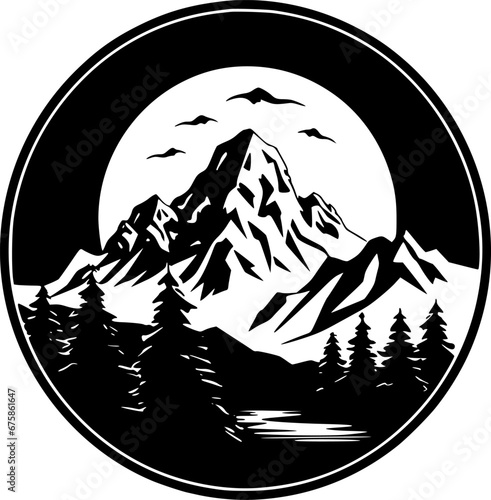 Mountains - Black and White Isolated Icon - Vector illustration
