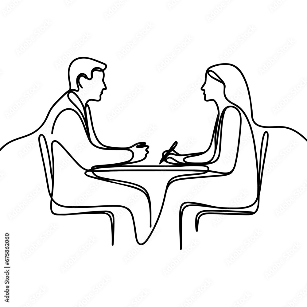 Interview sketch drawn in one line style. Vector illustration Interview sketch drawn in one line style. Vector illustration