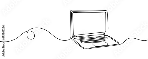 drawing of laptop in one line style isolated. Vector illustration