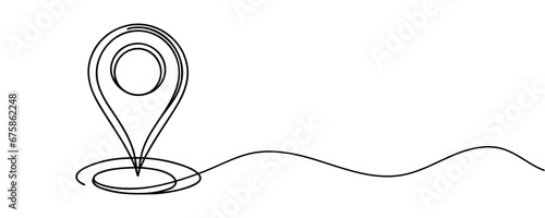 Location sign drawn in one line style isolated. Vector illustration