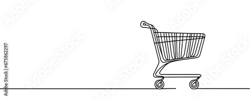 Shopping cart in one line style isolated. Vector illustration