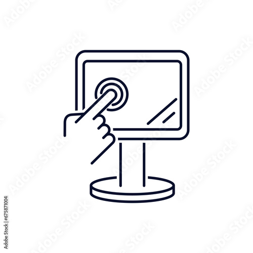 Interactive information screen. Independent search for information. Vector linear illustration icon isolated on white background.