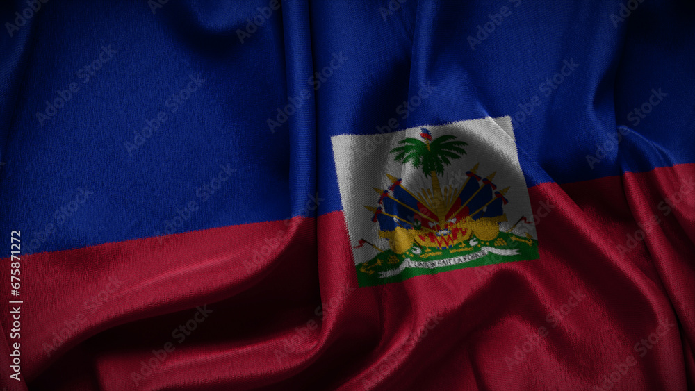3d illustration flag of Haiti. Close up waving flag of Haiti.