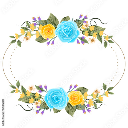 frame with flowers and blue roses vector for illustration