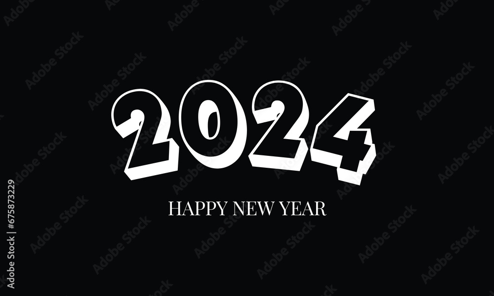 New year 2024 greetings black background. Happy new year 2024 design.