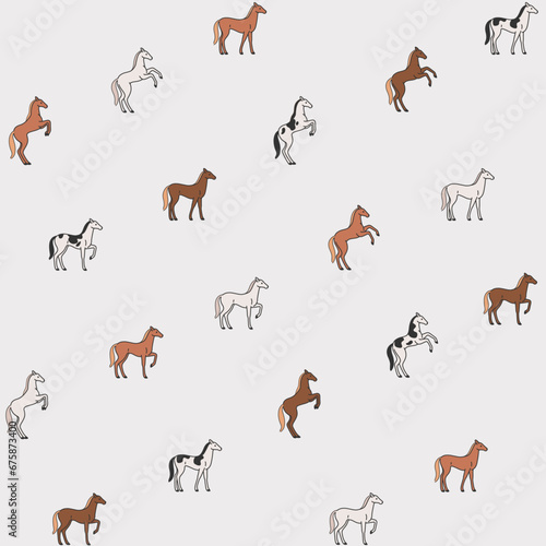 Different breeds of horses - seamless pattern. Contour vector illustration for prints, clothing, packaging and postcards.