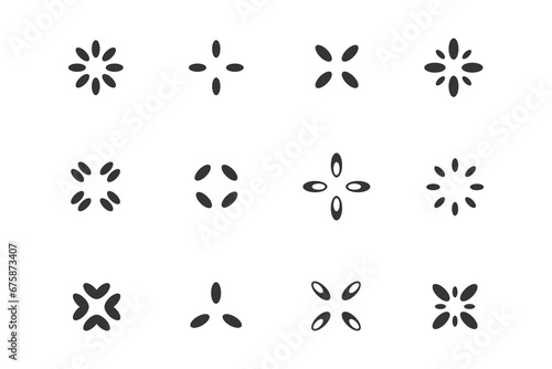 Set of 12 geometric shape - stars, rhombus, flower bud, clover, four-leaf flower. Modern linear design sign. photo