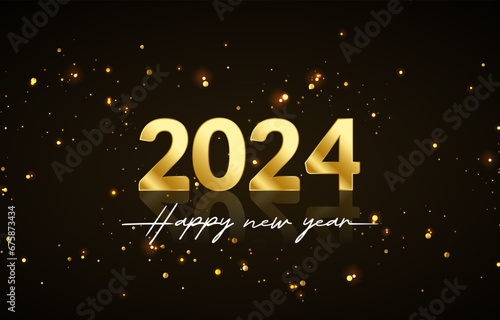 new year 2024 with shiny black and gplden background design