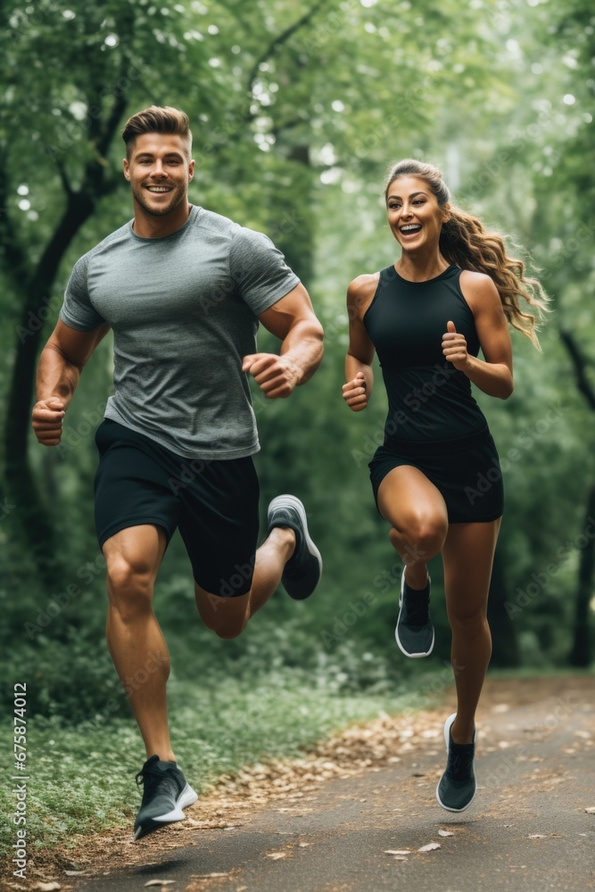 Fit couple making exercises outdoors. AI Generated