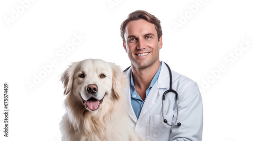 Doctor with dog for pet health checkup ontransparent background.