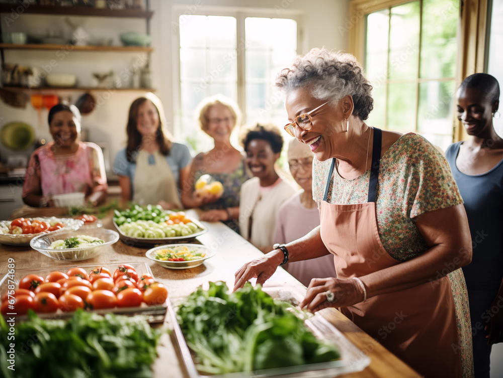 Naklejka premium Elderly relatives are happily engaged in the preparation of traditional dishes.