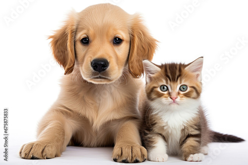 Kitten and puppy on white background © Venka