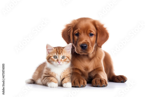 Kitten and puppy on white background © Veniamin Kraskov