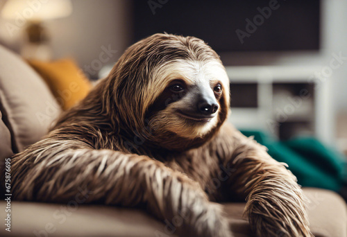 Cute sloth taking it easy on the sofa
