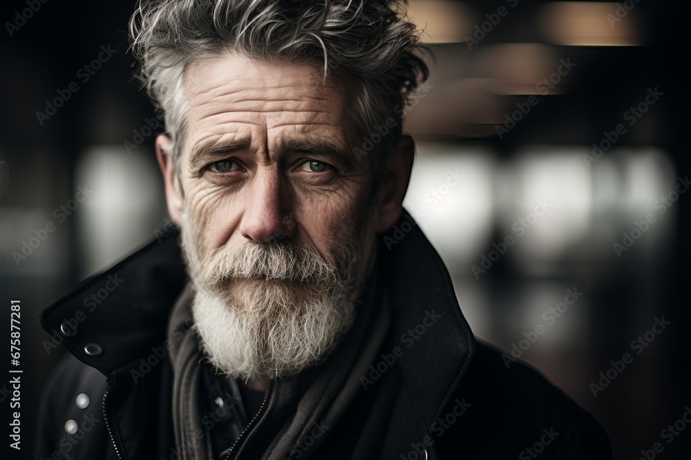 Portrait of an old man with a gray beard in a black jacket. Portrait of an old man with a gray beard in a black jacket.