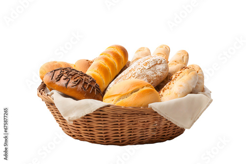 Wicker basket with assorted baking products isolated on transparant background