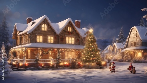 A Beautiful Exterior Design of a House during the Christmas Event  Lot of Decorations and Ornaments