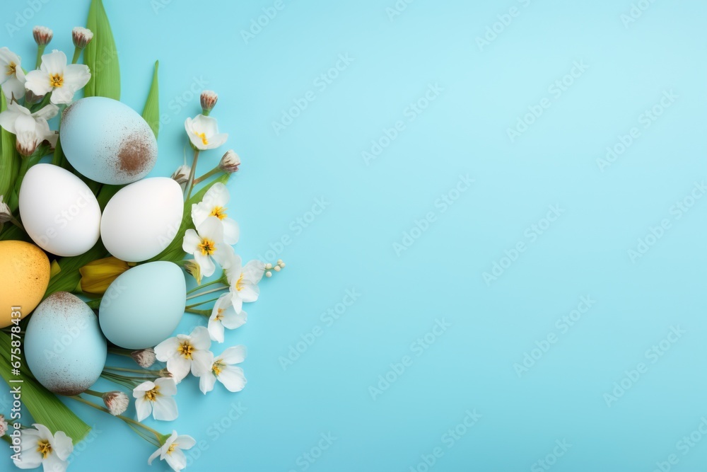 Vibrant Easter Background: Eggs and Flowers