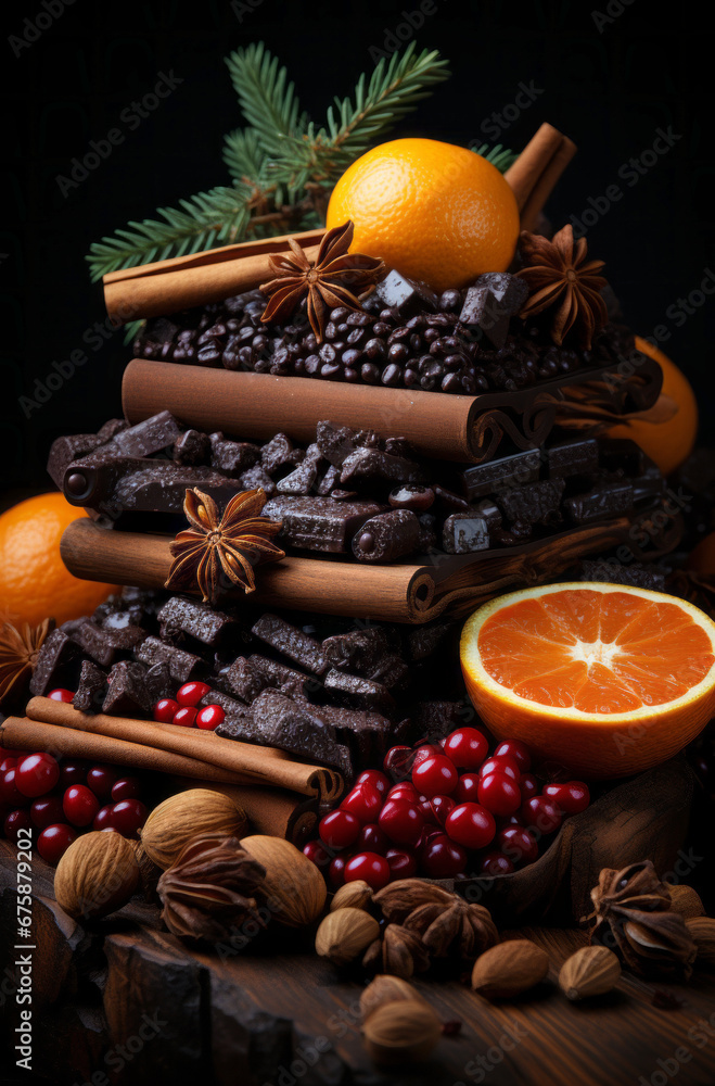 Dark and milk chocolate with cranberry, orange and spices