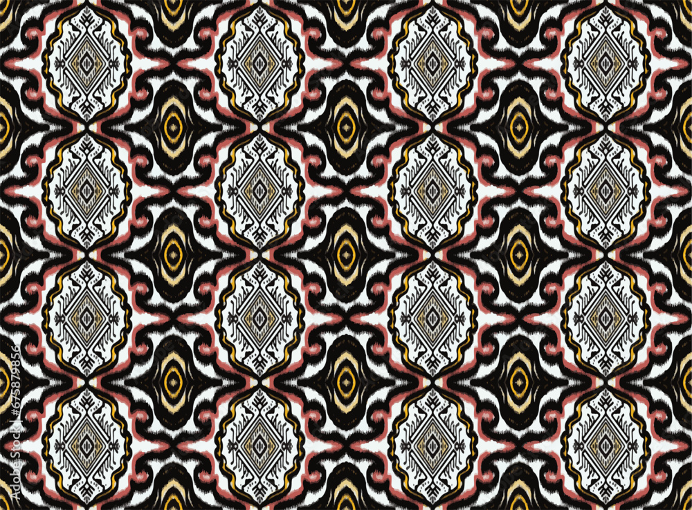 Tribal pattern ikat aztec art background black brown white ethnic abstract embroidery folk geometric shapes background wallpaper vector illustration print decorative design classic