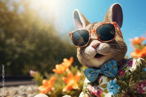 Generative AI image of an easter bunny wearing sunglasses