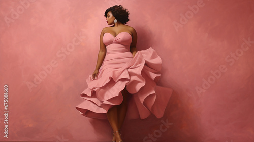 Plump African American woman in elegant dress photo