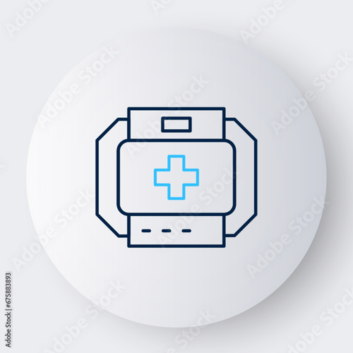 Line First aid kit icon isolated on white background. Medical box with cross. Medical equipment for emergency. Healthcare concept. Colorful outline concept. Vector