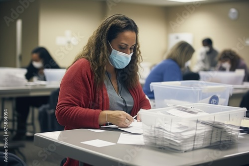 Election official helping with voting process. AI Generated photo