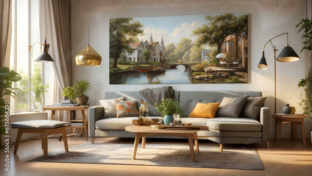 a living room with a couch, table and chairs a living room with a couch, table and chairs