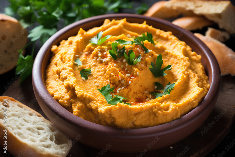 Carrot Hummus Dip with Dry Bread Appetizer Carrot Hummus Dip with Dry Bread Appetizer