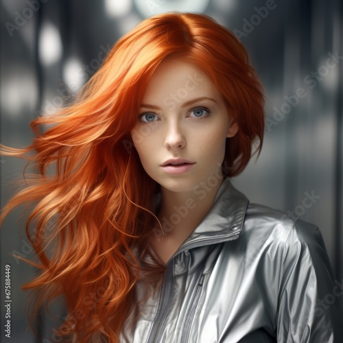 Generative AI image of a young woman with red hair posing for a photo