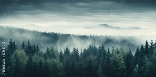 Generative AI image of woods with mist on top nature photos