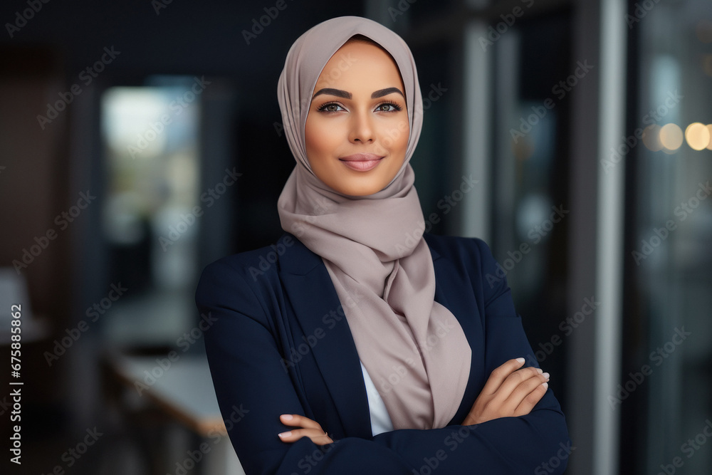 Beautiful woman in hijab standing at office Beautiful woman in hijab standing at office
