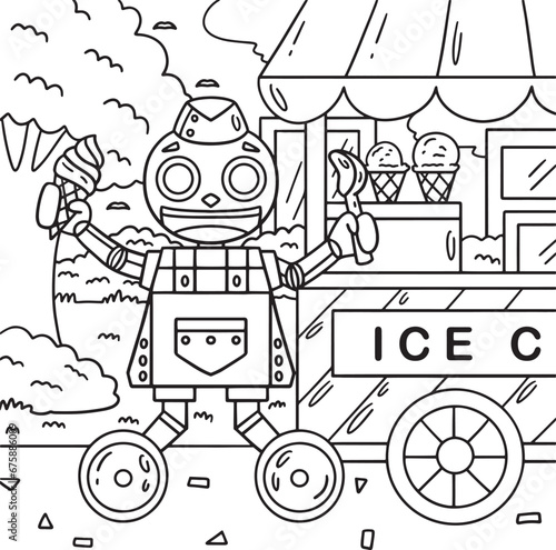Robot Ice Cream Vendor Coloring Page for Kids