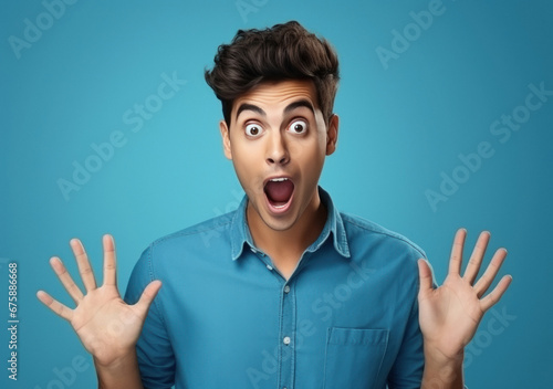 Young indian man surprised and shocked. photo