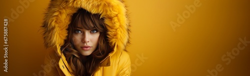 portrait of a woman wearing trendy winter clothes photo