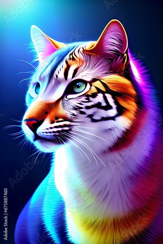 AI generated illustration of a psychedelic tiger on a blue background