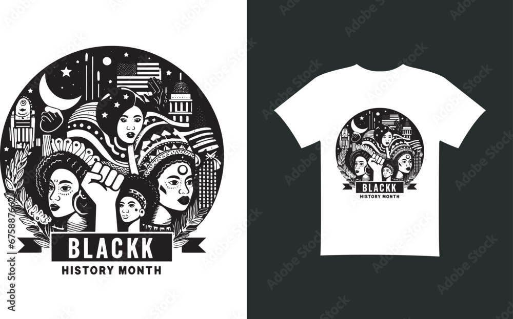Obraz premium black history month Modern T-Shirt Design Free Vector