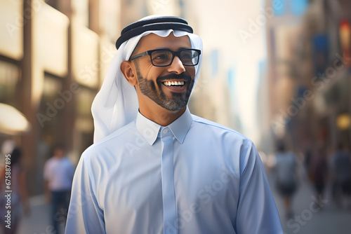 portrait of an arabic business man with glasses and bokeh background