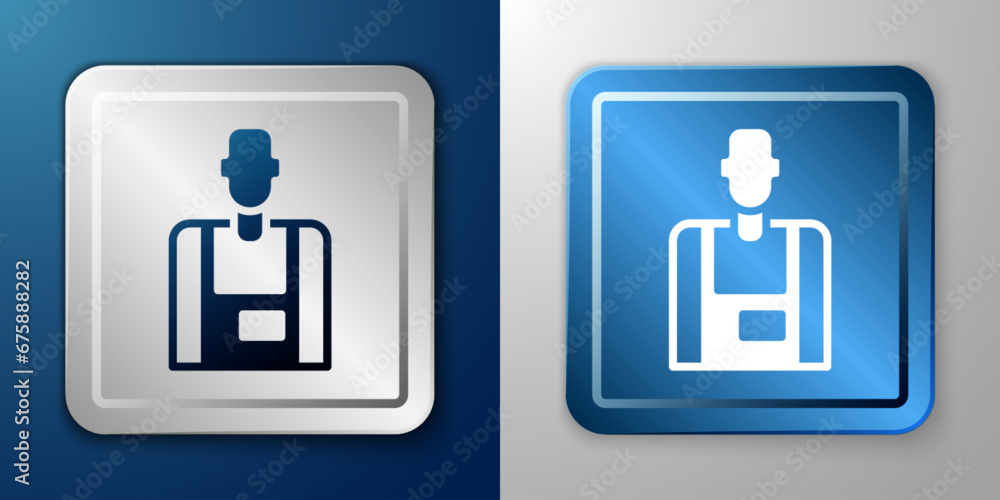 White Seller icon isolated on blue and grey background. Silver and blue square button. Vector White Seller icon isolated on blue and grey background. Silver and blue square button. Vector